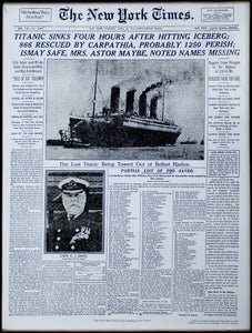 RMS Titanic Sinks New York Times Newspaper Front Page Headline - 17" x 22" Fine Art Print