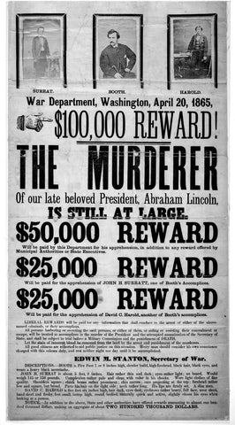 John Wilkes Booth Wanted Poster Abraham Lincoln - 17" x 22" Fine Art Print