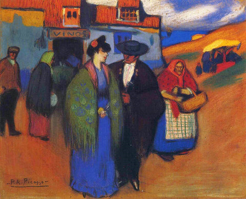 Spanish Couple infront of Inn (1900) by Pablo Picasso - 17" x 22" Fine Art Print