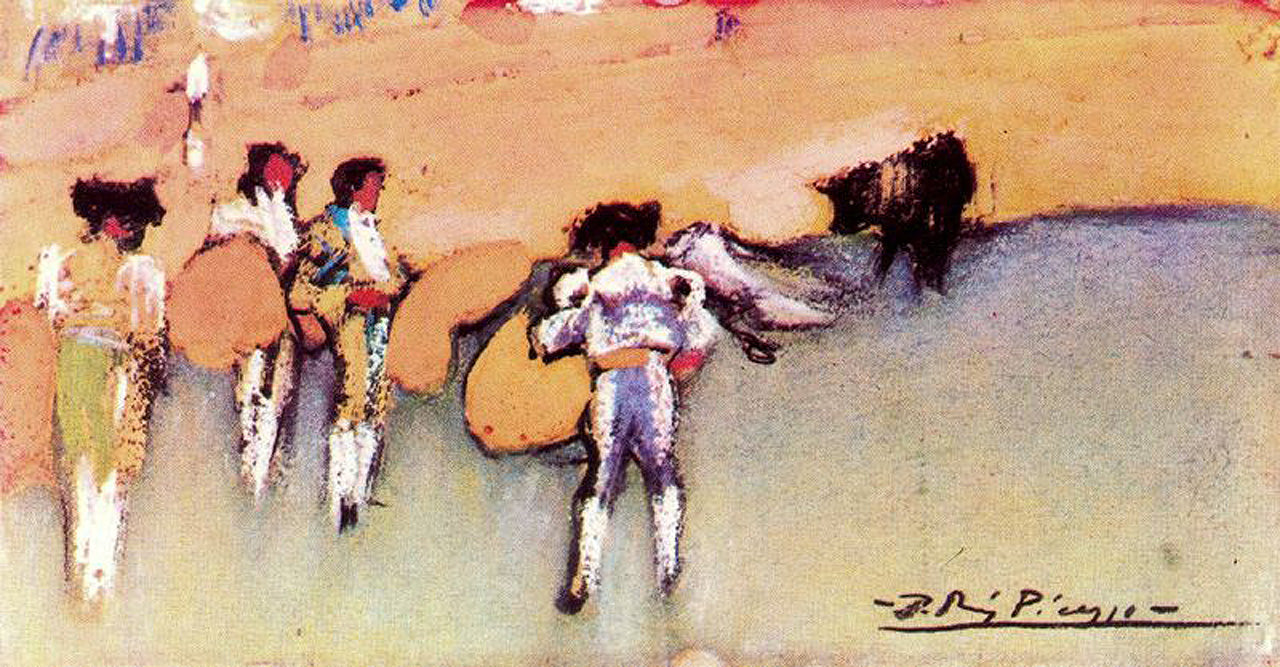 Bullfighters & Bull Waiting for the Next Move (1900) by Pablo Picasso - 17" x 22" Fine Art Print