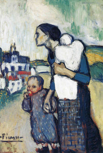 The Mother Leading Two Children (1901) Pablo Picasso - 17" x 22" Fine Art Print