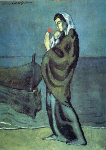 Mother and Child on the Beach (1902) Signed Picasso - 17" x 22" Fine Art Print