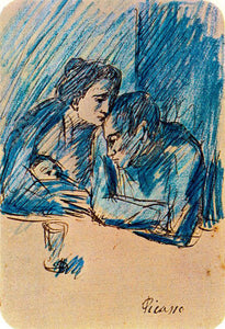 Man & woman with child in café (1903) Pablo Picasso - 17" x 22" Fine Art Print