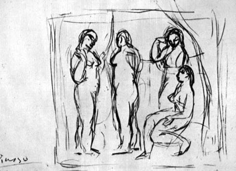 Study to Girls From Avignon (1906) Signed Picasso - 17" x 22" Fine Art Print