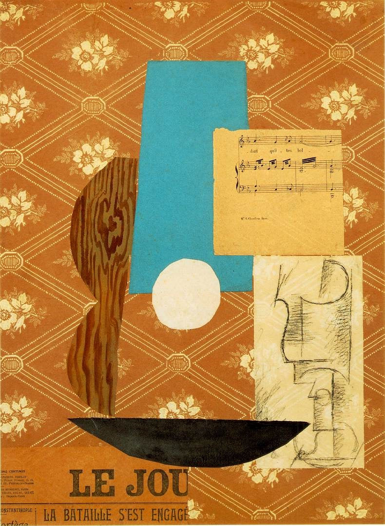 Guitar, Sheet music & Wine glass (1912) by Pablo Picasso - 17" x 22" Fine Art Print