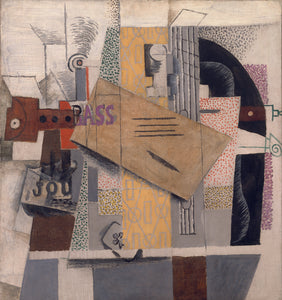 Clarinet, Bottle of Bass, Newspaper, Ace of Clubs (1913) by Pablo Picasso - 17" x 22" Fine Art Print