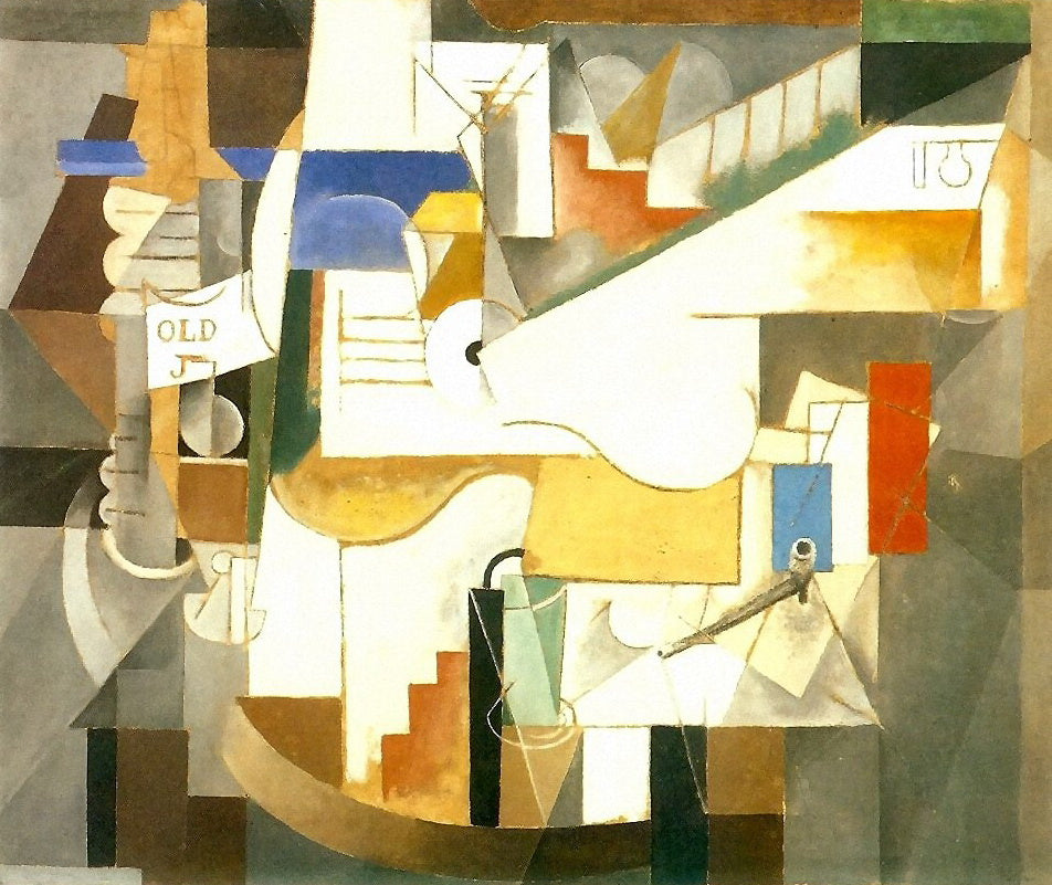 Bottle, Guitar, & Pipe (1912-13) by Pablo Picasso - 17" x 22" Fine Art Print