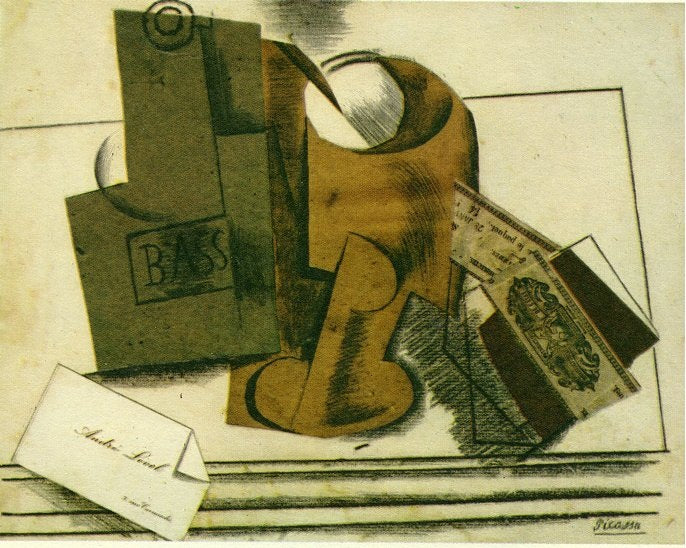 Bottle of bass, glass & package of tobacco (1914) by Pablo Picasso - 17" x 22" Fine Art Print