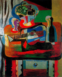 Guitar, Bottle, Fruit Dish & Glass on the Table (1919) by Pablo Picasso - 17" x 22" Fine Art Print