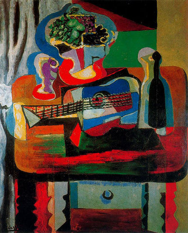 Guitar, Bottle, Fruit Dish & Glass on the Table (1919) by Pablo Picasso - 17" x 22" Fine Art Print