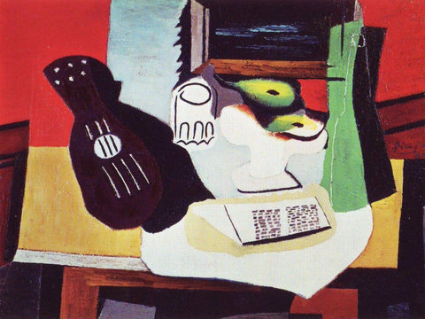 Guitar, Glass & Fruit Dish with Fruit (1924) Signed Picasso - 17" x 22" Fine Art Print