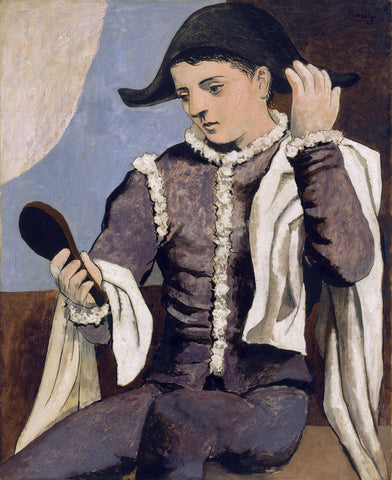 Harlequin with a Mirror (1923) Signed Picasso - 17" x 22" Fine Art Print