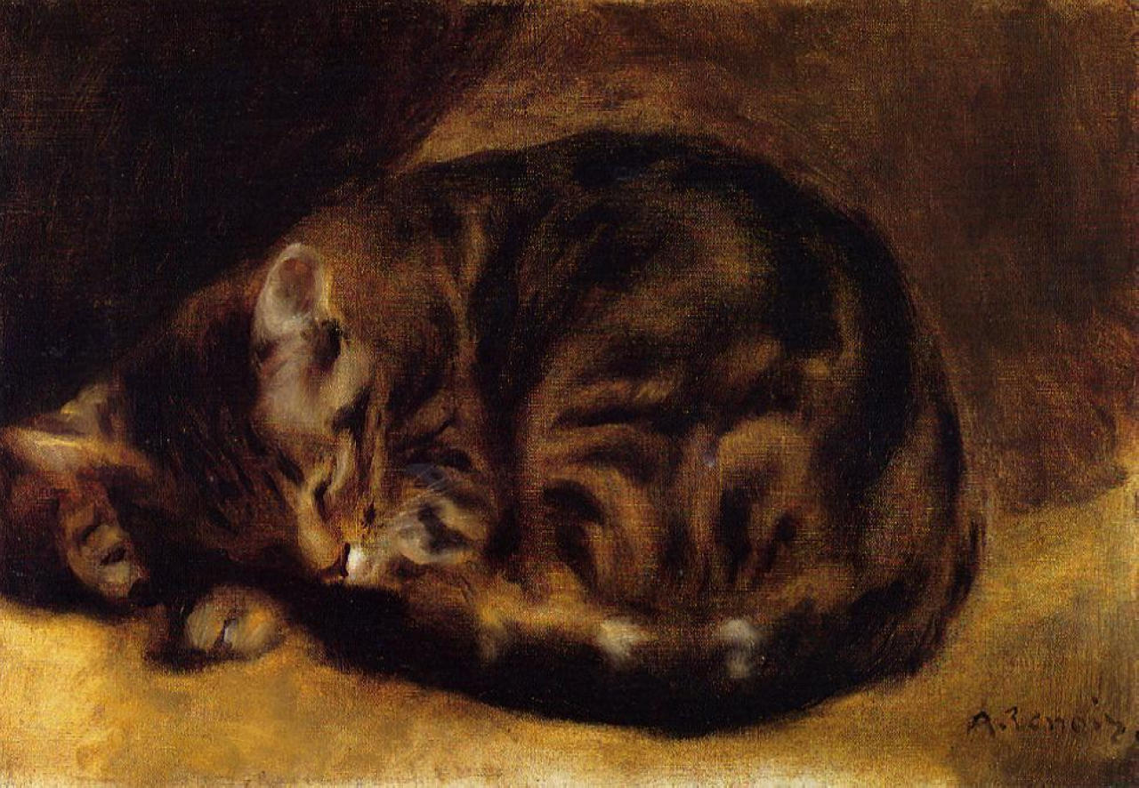 Sleeping Cat (1862) Signed Pierre Auguste Renoir - 17" x 22" Fine Art Print