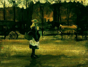 A Girl in the Street, Two Coaches in the Background Signed Vincent van Gogh - 17" x 22" Fine Art Print