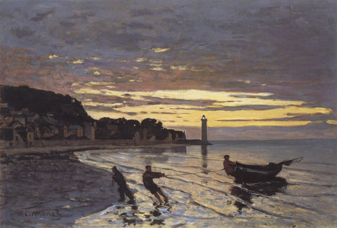 Hauling a Boat Ashore, Honfleur (1864) Signed Claude Monet - 17" x 22" Fine Art Print