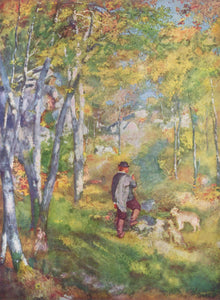 The Painter Jules le Coeur Walking His Dogs in the Forest of Fontainebleau (1866) Signed Pierre Auguste Renoir - 17" x 22" Fine Art Print