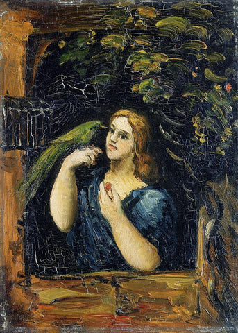 Woman with Parrot (1864) by Paul Cezanne - 17" x 22" Fine Art Print