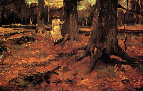 Girl in White in the Woods (1882) by Vincent van Gogh - 17" x 22" Fine Art Print