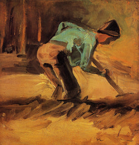 Man Stooping with Stick or Spade (1882) by Vincent van Gogh - 17" x 22" Fine Art Print