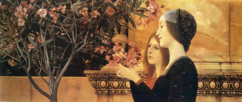 Two Girls With An Oleander (1890) Gustav Klimt - 17" x 22" Fine Art Print