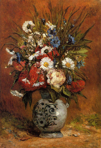 Daisies & peonies in Blue Vase (1876) Paul Gauguin -17" x 22" Fine Art Print