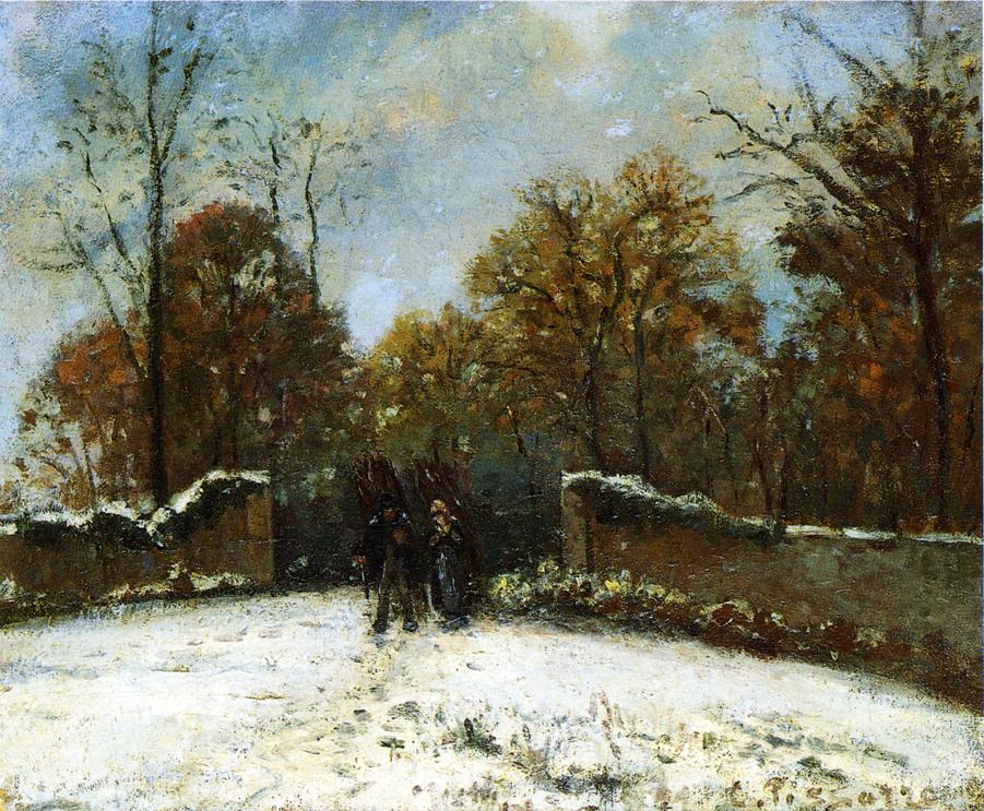 Entrance Marly Forest Snow (1869) Signed Pissarro - 17" x 22" Fine Art Print