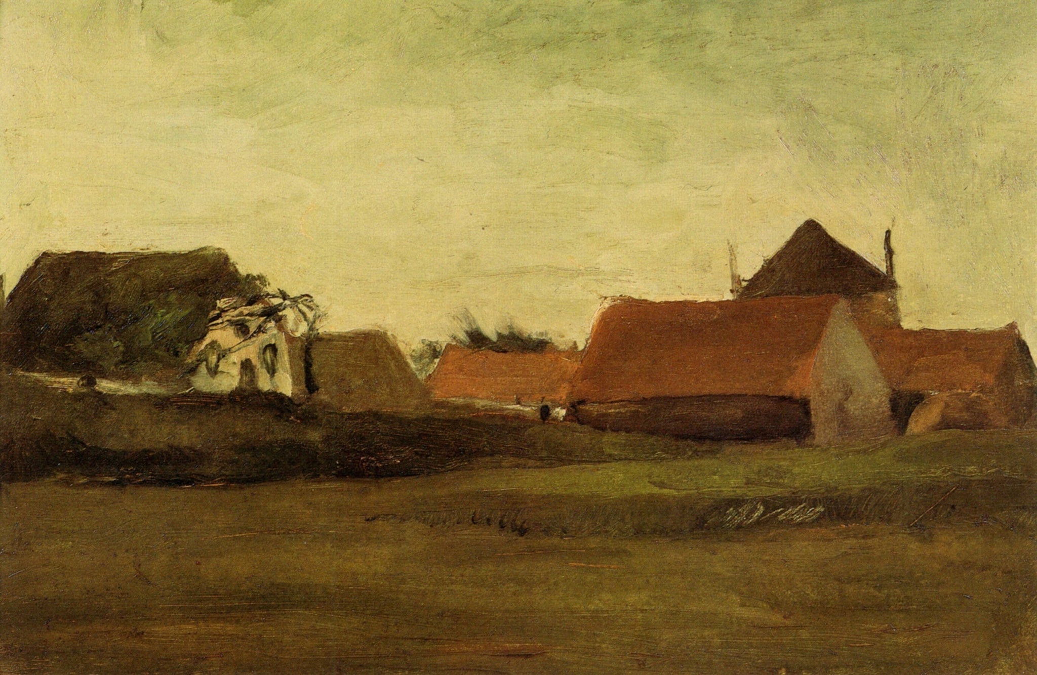 Farmhouses in Loosduinen near The Hague at Twilight (1883) by Vincent van Gogh - 17" x 22" Fine Art Print