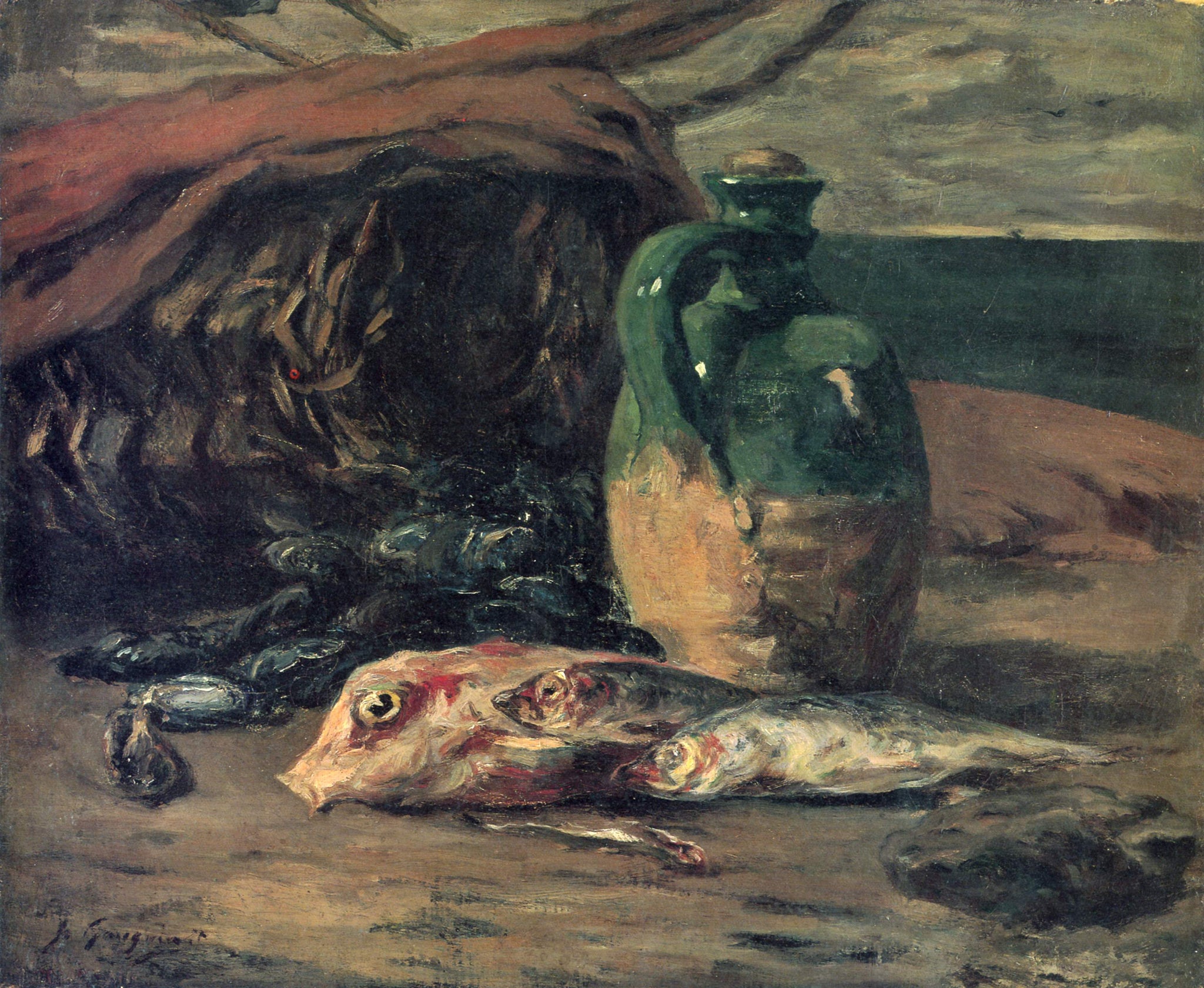 Still Life with Red Mullet & Jug (1876) Signed Paul Gauguin - 17" x 22" Fine Art Print