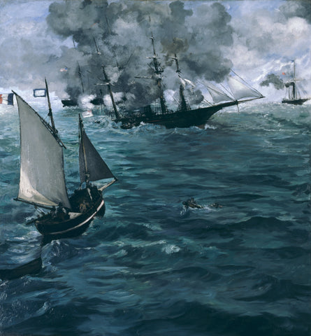 The Battle of U.S.S. Kearsage & C.S.S. Alabama Civil War (1864) Signed Edouard Manet - 17" x 22" Fine Art Print