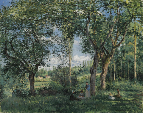 Landscape Strollers Relaxing Under Trees (1872) Signed Camille Pissarro - 17" x 22" Fine Art Print