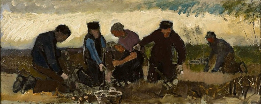 Potato Digging. Five Figures (1883) Vincent van Gogh - 17" x 22" Fine Art Print