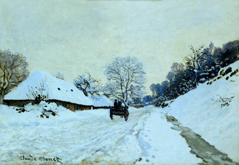 Cart on Snow Covered Road at Saint Simeon Farm (1865) Signed Monet - 17" x 22" Fine Art Print