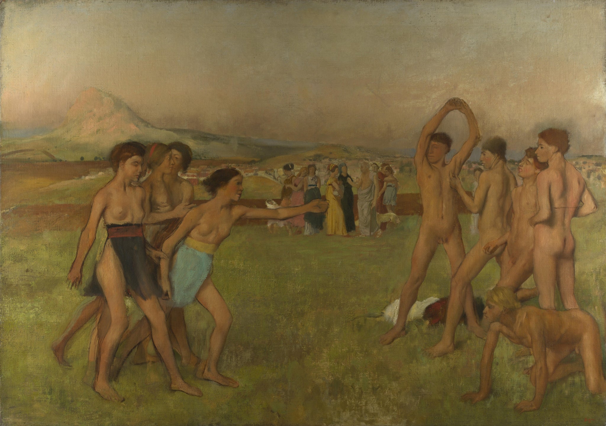 Young Spartans Exercising Nude (1860) by Edgar Degas - 17" x 22" Fine Art Print