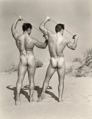 Bruce of LA Two Nude Men Butts Swords Gay Interest 1960s - 17"x22" Fine Art Print -1437