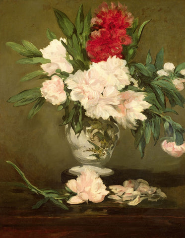 Vase of Peonies on Small Pedestal (1864) Signed Manet - 17" x 22" Fine Art Print