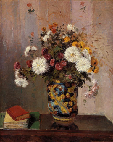 Chrysanthemums in Chinese Vase (1873) Camille Pissarro - 17" x 22" Fine Art Print