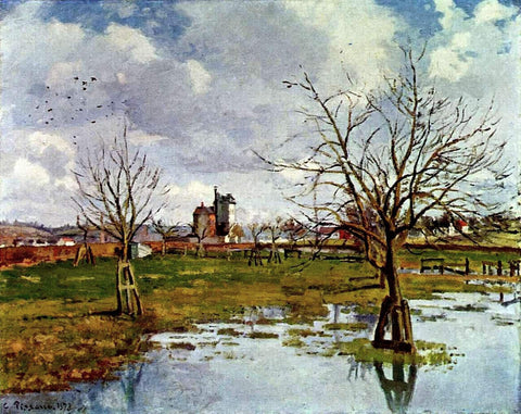 Landscape with Flooded Fields (1873) Signed Pissarro - 17" x 22" Fine Art Print