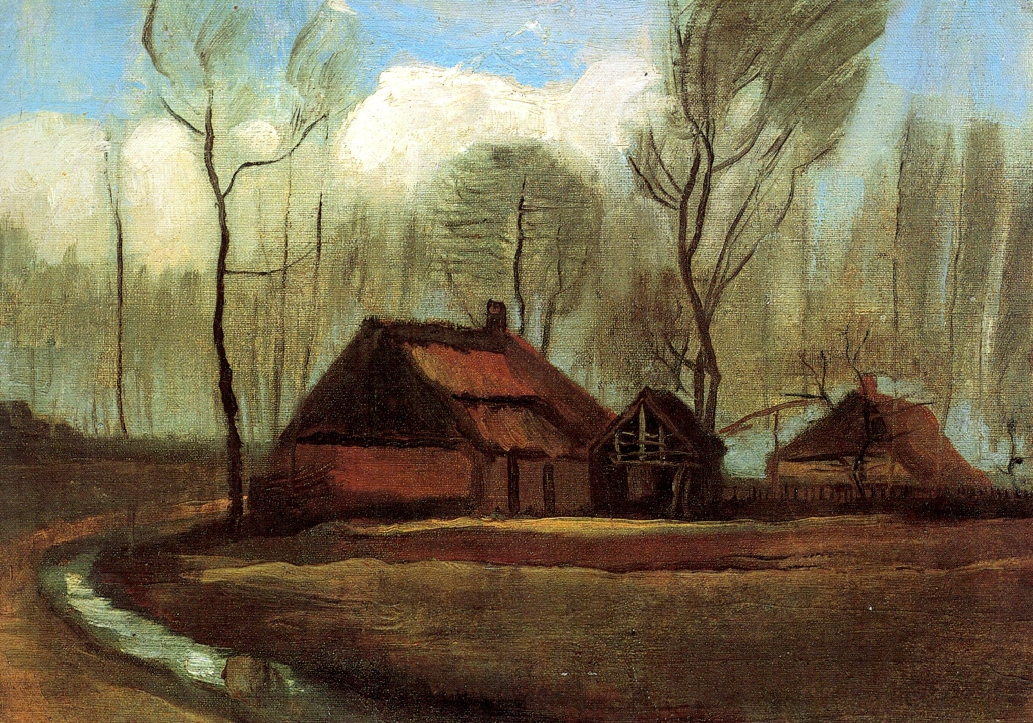 Farmhouses Among Trees (1883) Vincent van Gogh - 17" x 22" Fine Art Print