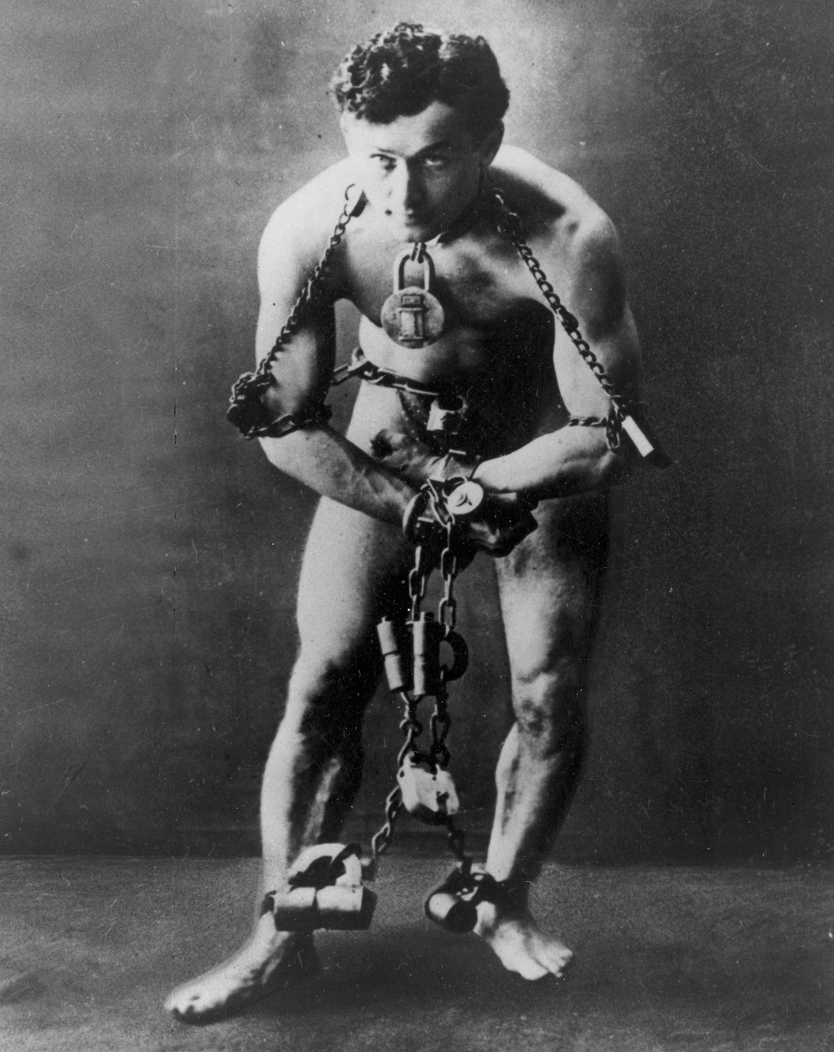 Harry Houdini in Chains & Locks Escape Artist Erik Weisz - 17" x 22" Fine Art Print