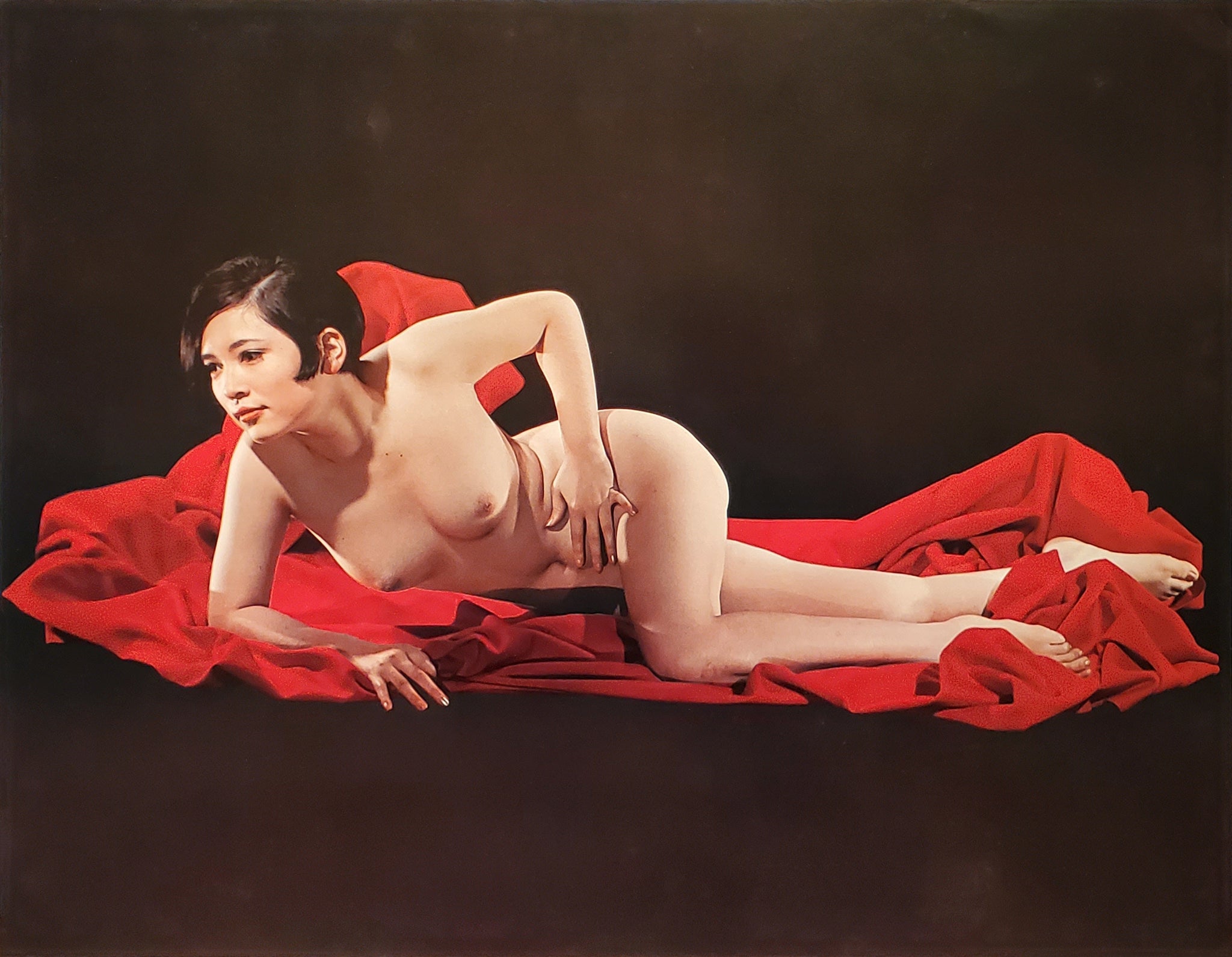 Susumu Matsushima Nude Japanese Girl on Red Blanket - 17" x 22" Fine Art Print