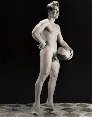 Bruce of LA Innocent Nude Male Holding Beach Volleyball - 17"x22" Fine Art Print - 1618