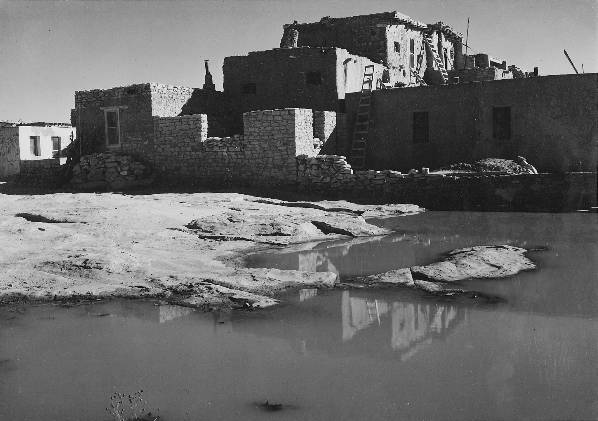 Ansel Adams Adobe House with Water in Foreground (1941) - 17" x 22" Fine Art Print