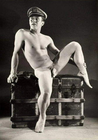 Bruce of Los Angeles Gay Sailor Nude Leg Up on Trunk - 17" x 22" Fine Art Print - 1649