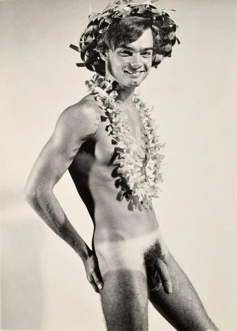 Bruce of LA Vintage Nude Male Wearing Hawaiian Lei Gay - 17" x 22" Fine Art Print - 1661