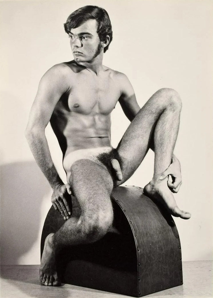 Bruce of Los Angeles Vintage Nude Male Sitting Stool - 17" x 22" Fine Art Print -1663