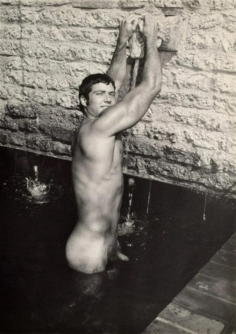 Bruce of LA Nude Male Drew Burton Arms Over Head in Fountain Gay - 17" x 22" Fine Art Print - 1677