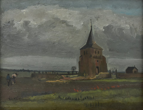 Vincent van Gogh Old Tower @ Nuenen w/ Ploughman (1884) Signed - 17"x22" Art Print