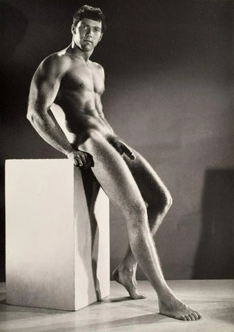 Bruce Bellas of LA Vintage Gay Interest Drew Burton Nude Male Leaning - 17" x 22" Art Print -1690