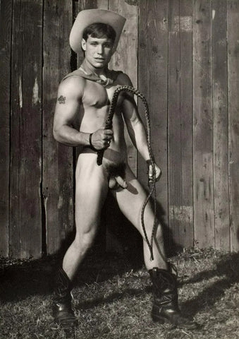 Bruce Bellas Nude Cowboy in Hat w/ Bullwhip Gay Interest - 17"x22" Fine Art Print - 1697