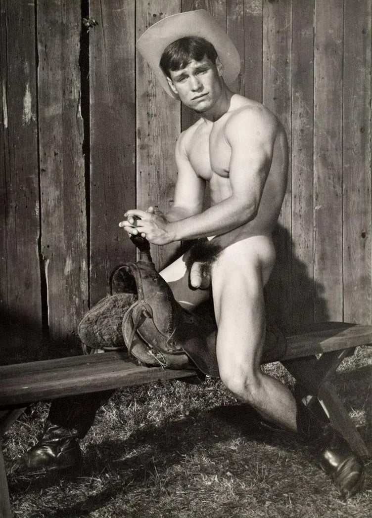 Bruce of LA Vintage Cowboy Nude Sitting on Saddle Gay - 17" x 22" Fine Art Print - 1699